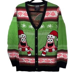 Ugly Christmas Cardigan Oversized Holiday Sweater Spongebob Green Patrick Star M